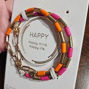 Unwritten 14K Gold Flash Plated Stretch Colorful Bead Bracelet Trio Set HAPPY